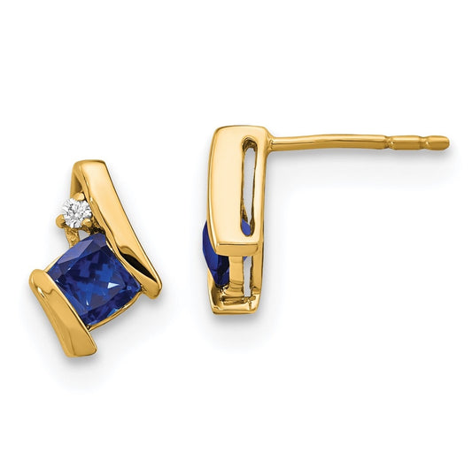 10k Yellow Gold Cushion Cr. Sapphire and Diamond Earrings