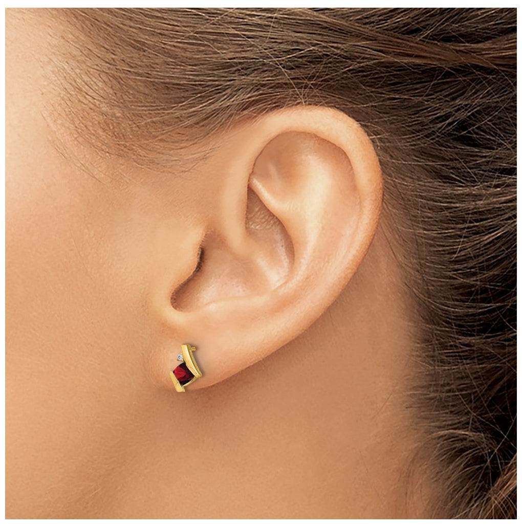 10k Yellow Gold Cushion Garnet and Diamond Earrings