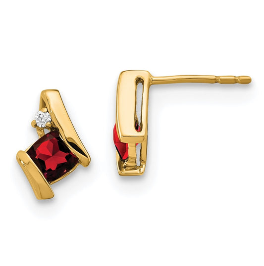 10k Yellow Gold Cushion Garnet and Diamond Earrings