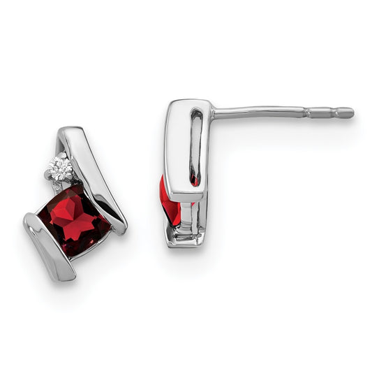 Sterling Silver Antique Cushion Garnet and Diamond Earrings