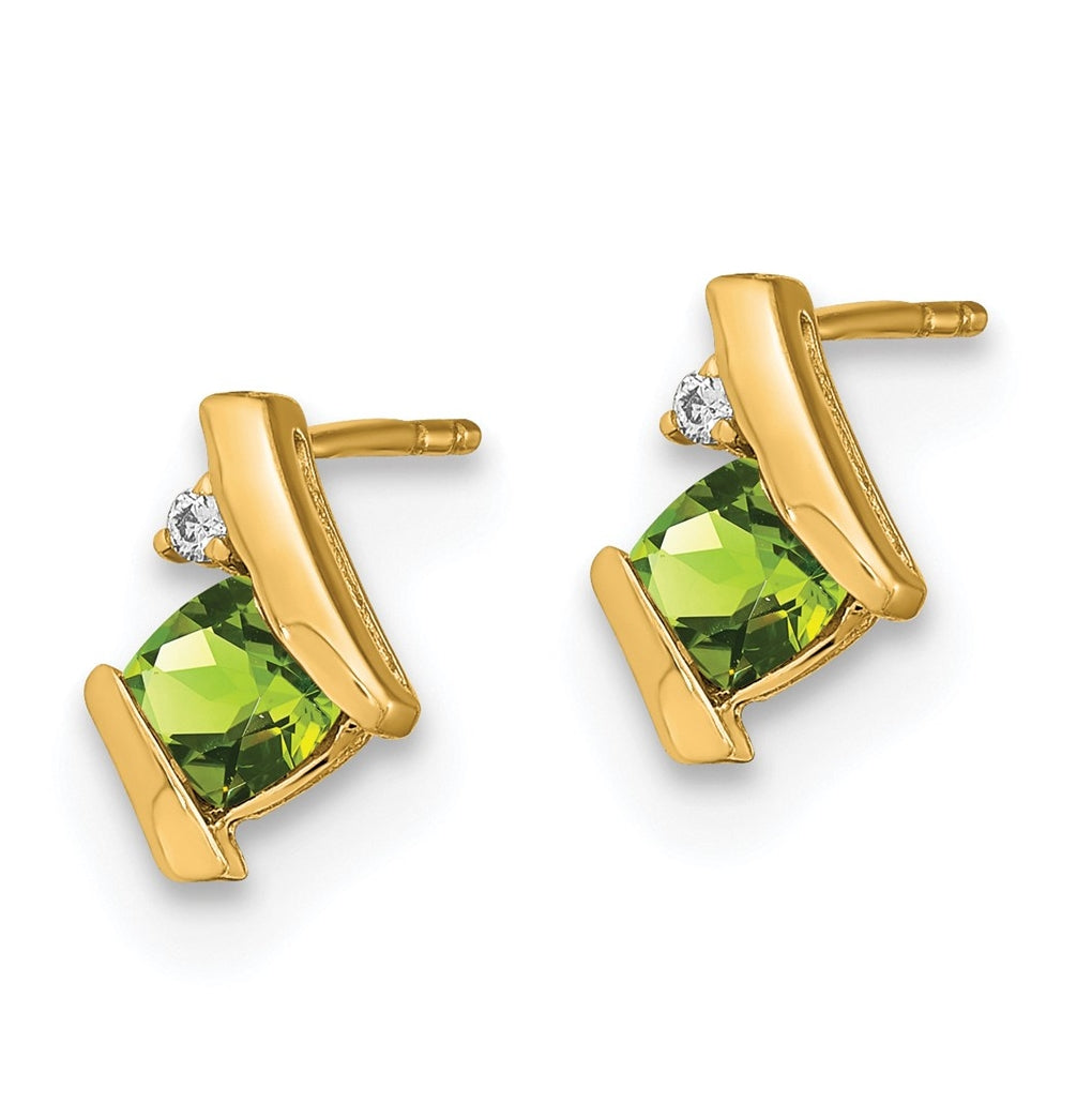 10k Yellow Gold Cushion Peridot and Diamond Earrings