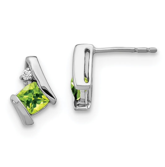 Sterling Silver Antique Cushion Peridot and Diamond Earrings