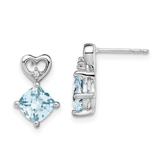 14k White Gold Aquamarine and Diamond Heart Earrings