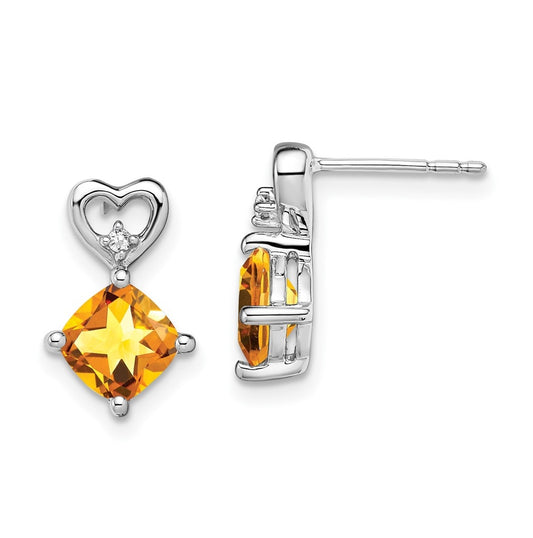 14k White Gold Citrine and Diamond Heart Earrings