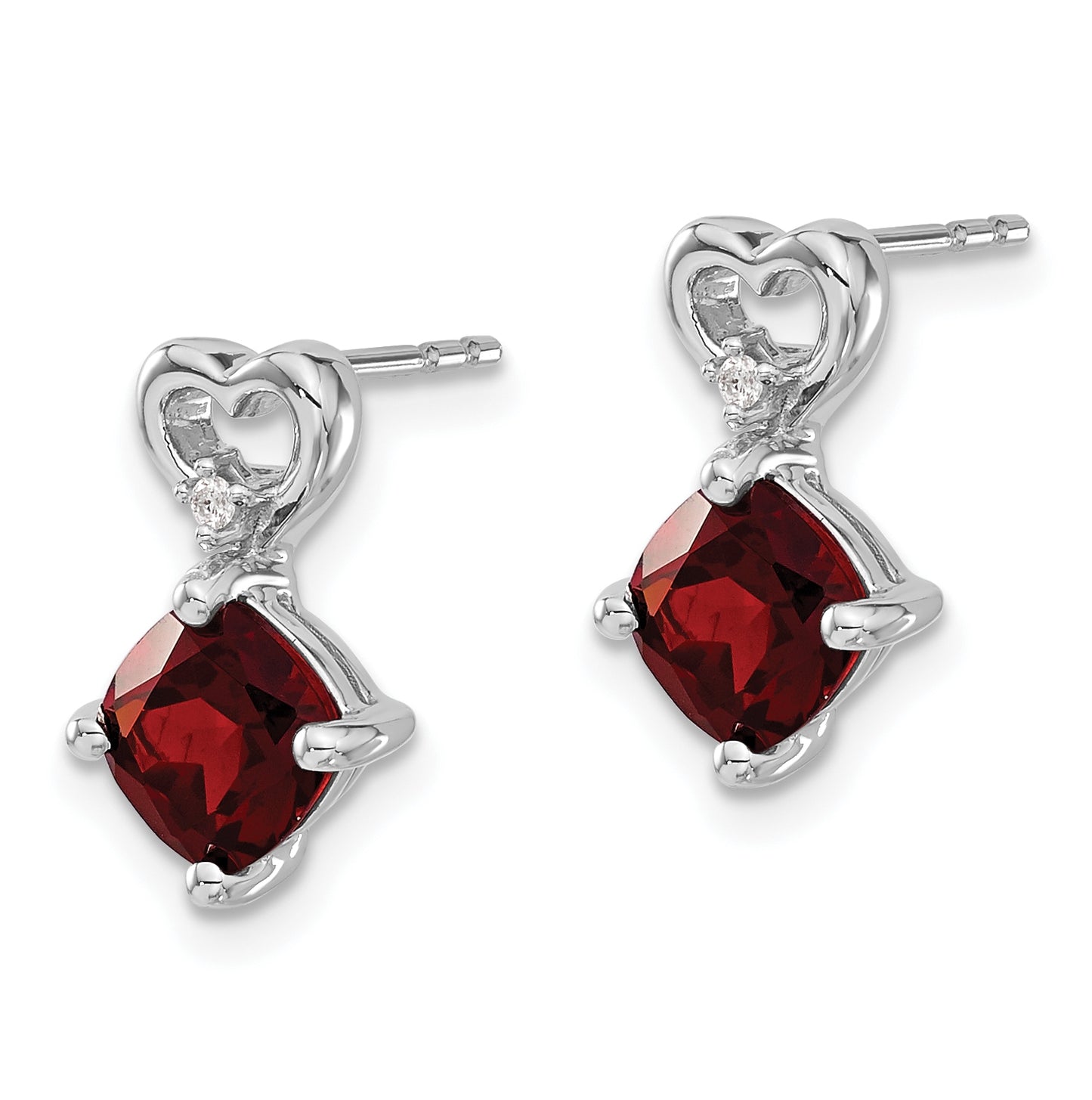 14k White Gold Garnet and Diamond Heart Earrings