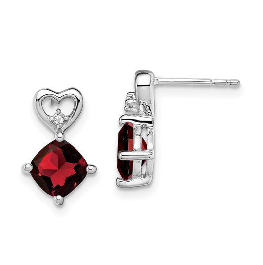 14k White Gold Garnet and Diamond Heart Earrings