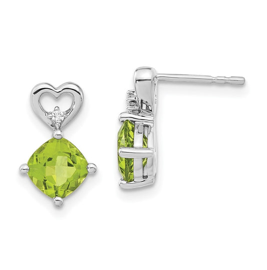 14k White Gold Peridot and Diamond Heart Earrings