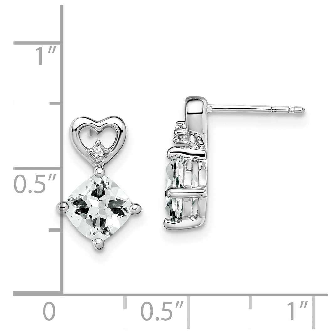 14k White Gold White Topaz and Diamond Heart Earrings