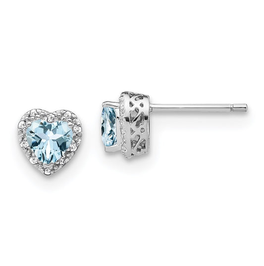 Sterling Silver Rhodium plated Aquamarine and Diamond Earrings