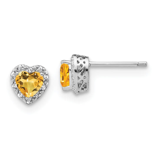 Sterling Silver Rhodium plated Citrine and Diamond Earrings