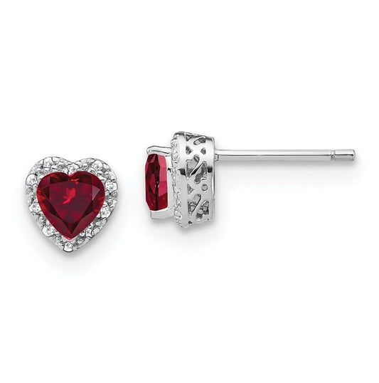 Sterling Silver Rhodium plated Created-Ruby and Diamond Earrings