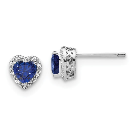 Sterling Silver Rhodium plated Created-Sapphire and Diamond Earrings