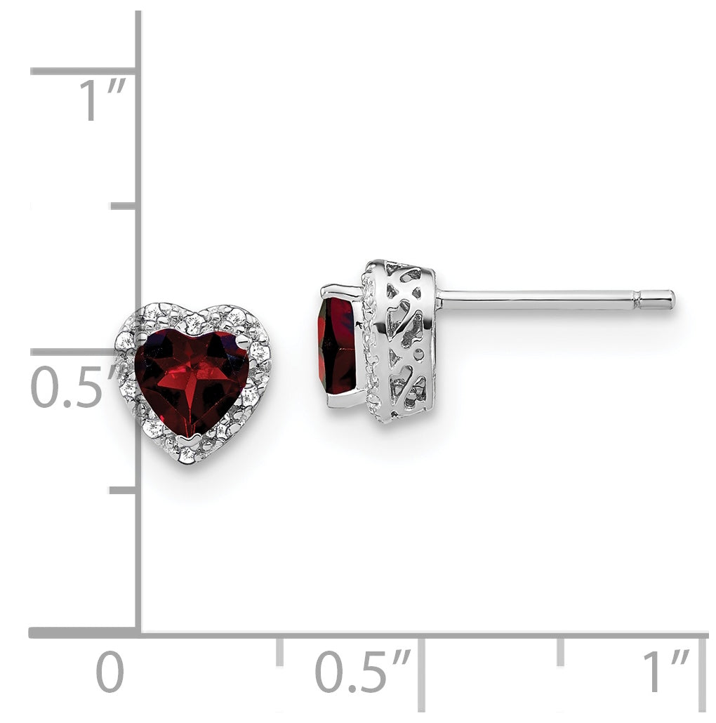 Sterling Silver Rhodium plated Garnet and Diamond Earrings