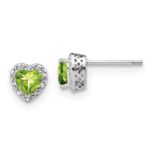 Sterling Silver Rhodium plated Peridot and Diamond Earrings