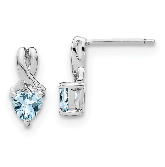 Sterling Silver Rhodium plated Aquamarine & Diamond Earrings