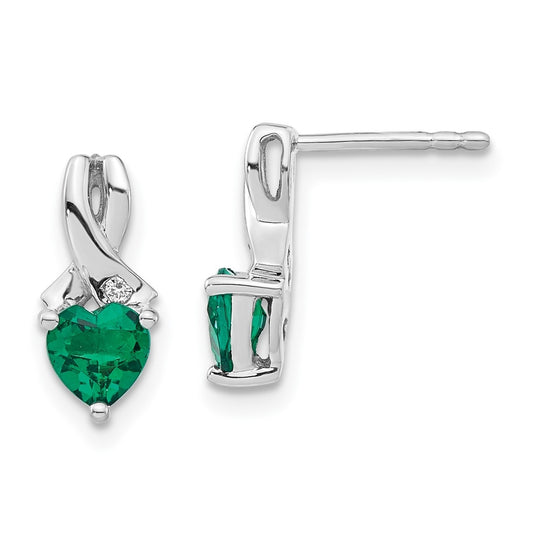 Sterling Silver Rhodium plated Created Emerald & Diamond Earrings