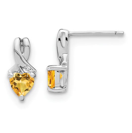 Sterling Silver Rhodium plated Citrine & Diamond Earrings