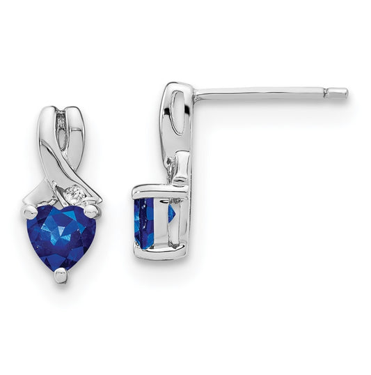 Sterling Silver Rhodium plated Created Sapphire & Diamond Earrings
