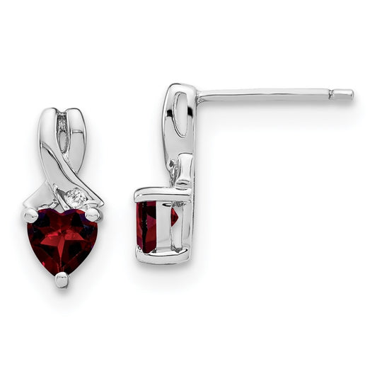 Sterling Silver Rhodium plated Garnet & Diamond Earrings