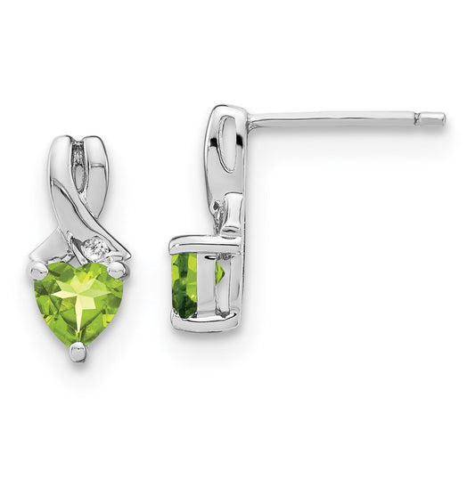 Sterling Silver Rhodium plated Peridot & Diamond Earrings