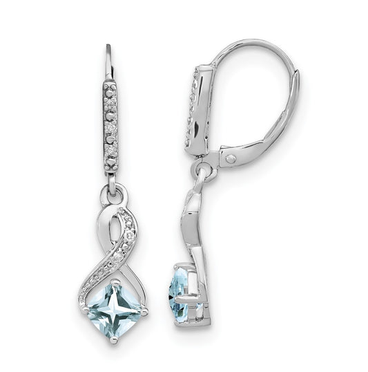 Sterling Silver Rhodium plated Aquamarine and Diamond Earring
