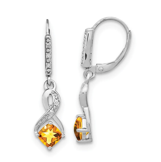 Sterling Silver Rhodium plated Citrine and Diamond Earring