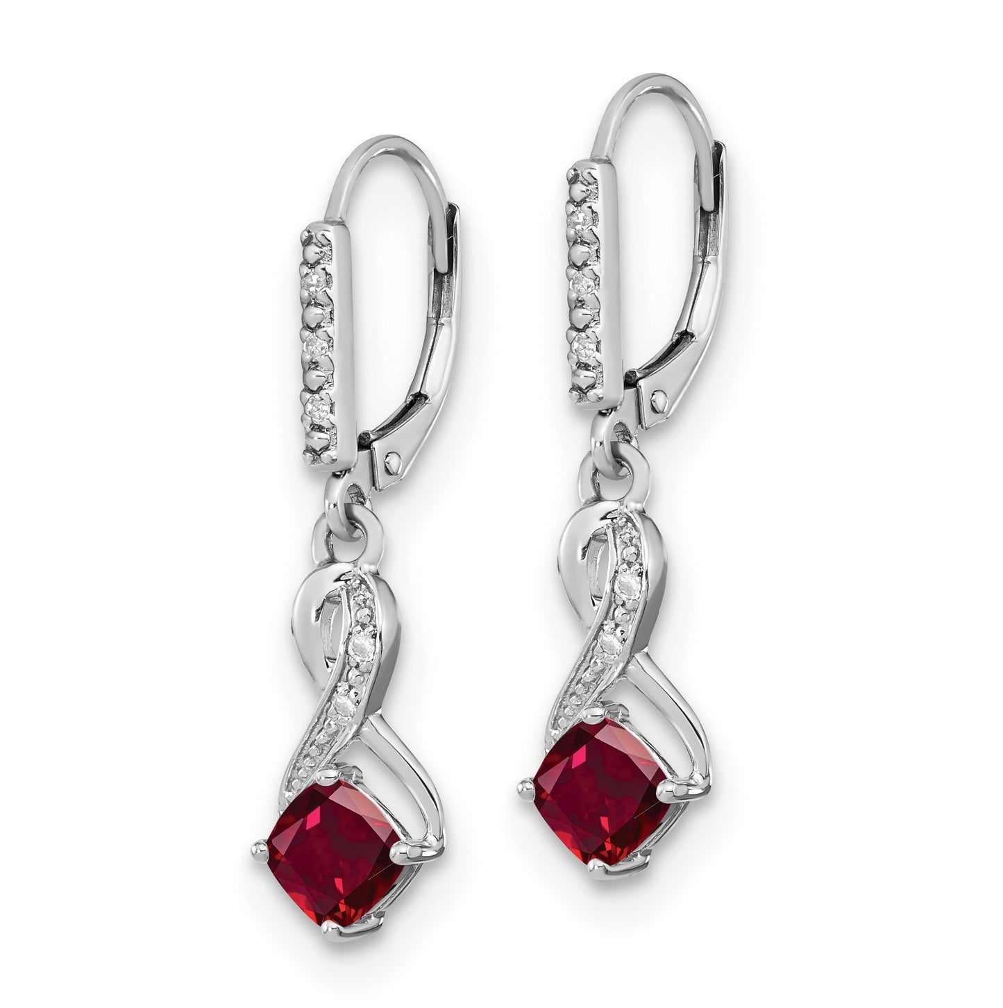 Sterling Silver Rhodium plated Created Ruby and Diamond Earring