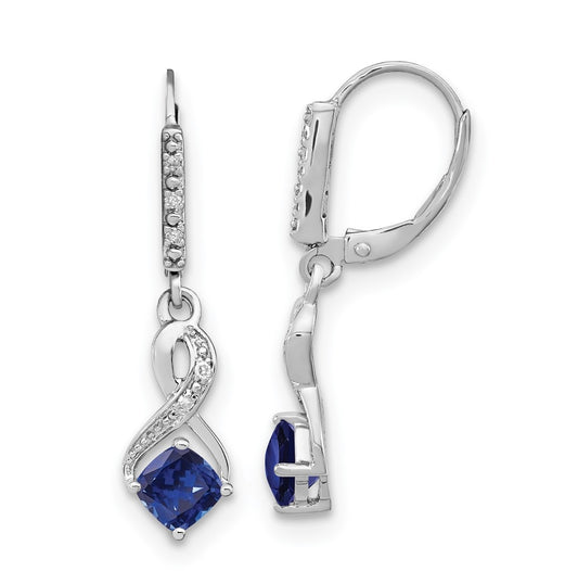 Sterling Silver Rhodium plated Created Sapphire and Diamond Earring