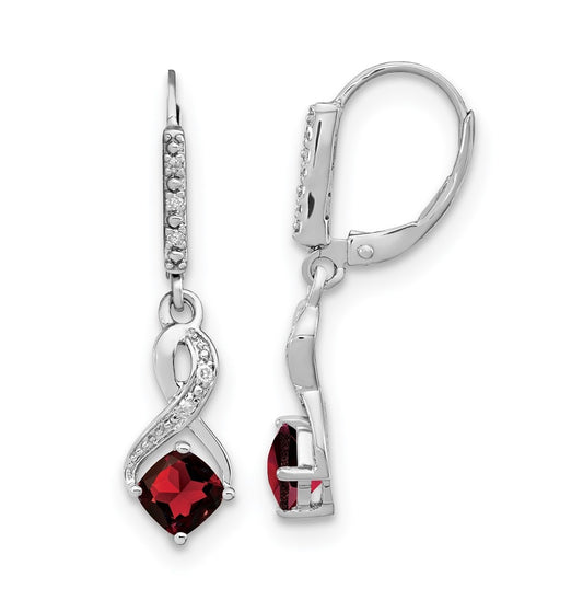Sterling Silver Rhodium plated Garnet and Diamond Earring