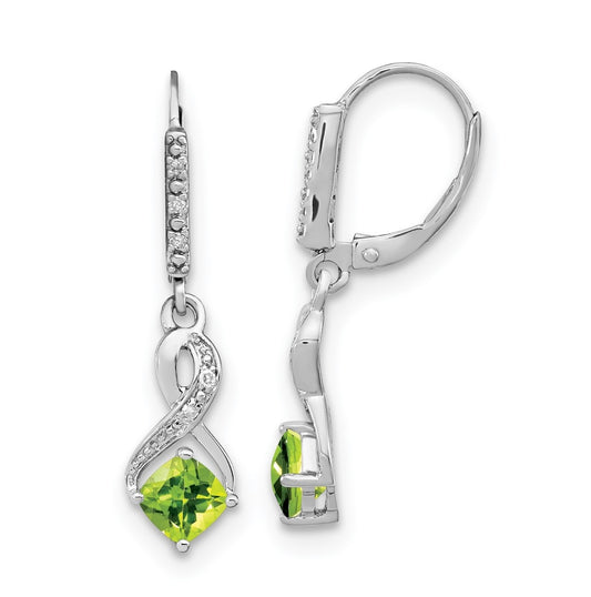 Sterling Silver Rhodium plated Peridot and Diamond Earring