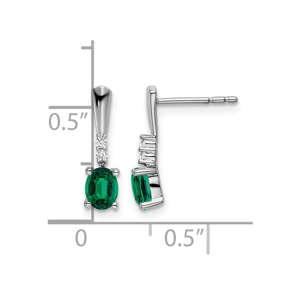 14k White Gold Oval Created Emerald and Diamond Dangle Earrings – Elegant Jewelry Gift for Birthday, Anniversary, Engagement, Wedding