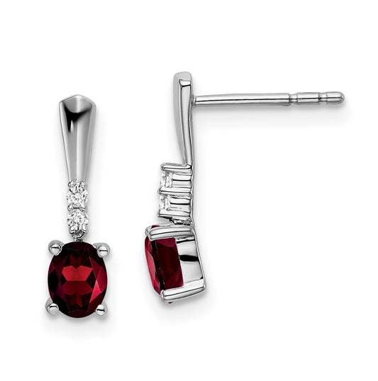 14k White Gold Oval Garnet and Diamond Dangle Earrings