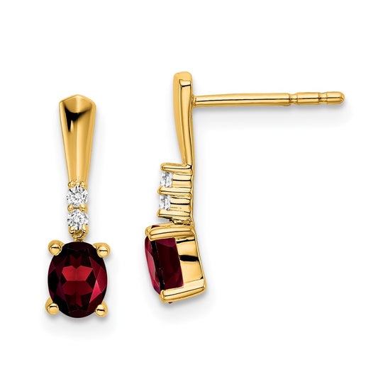 14K Yellow Gold Oval Garnet and Diamond Dangle Earrings