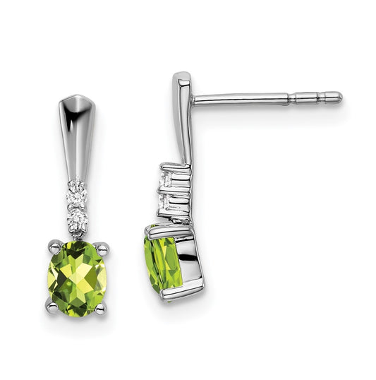 14k White Gold Oval Peridot and Diamond Dangle Earrings