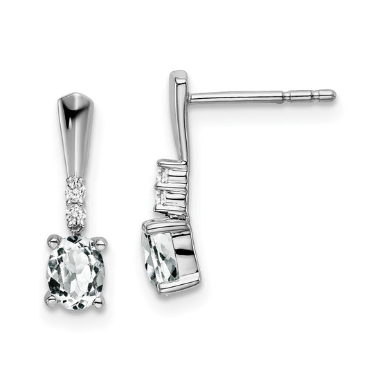 14k White Gold Oval White Topaz and Diamond Dangle Earrings