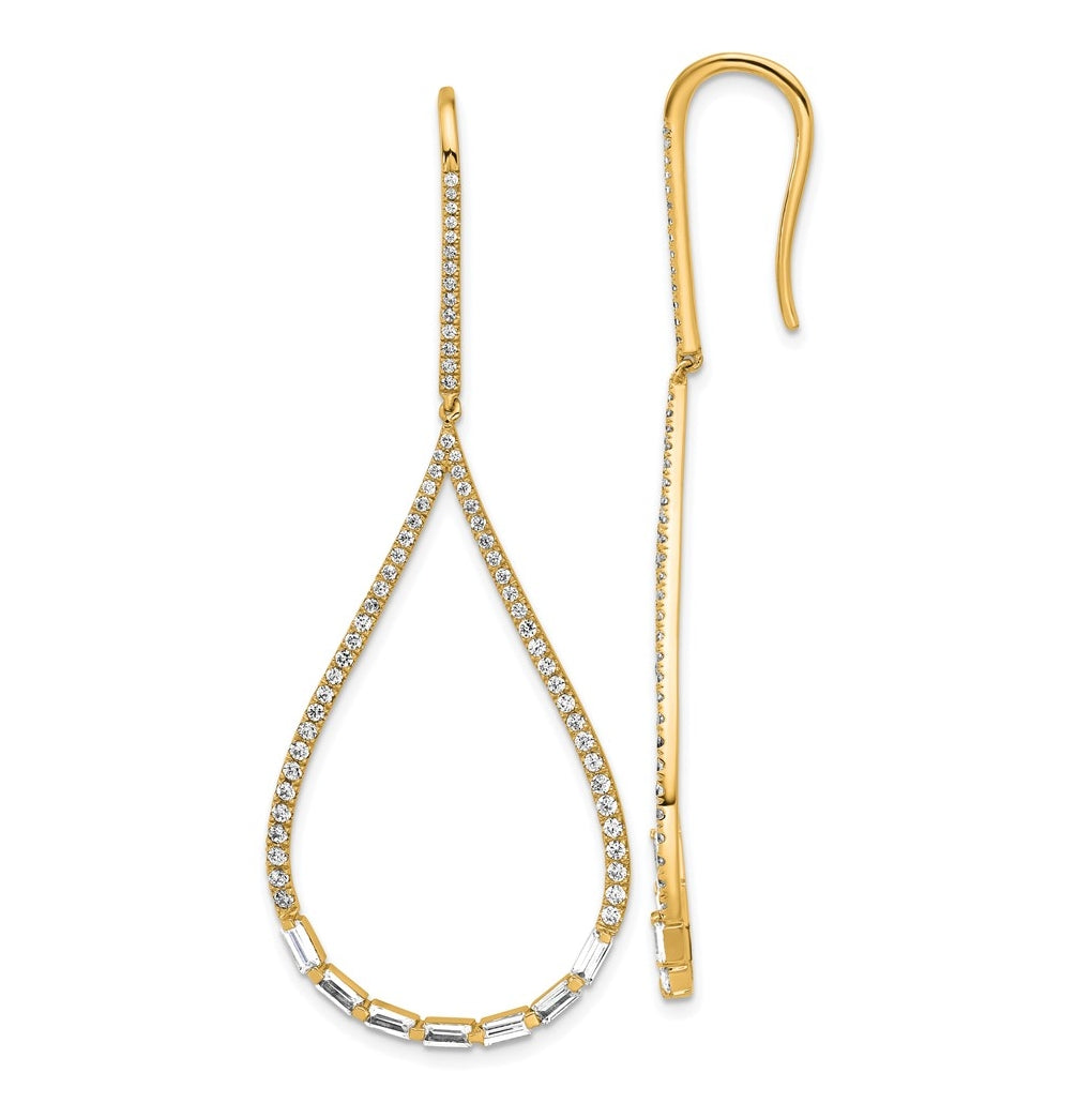 14k Yellow Gold 1 3/4 carat Lab Grown Diamond VS+ F+ Complete Fashion Teardrop Drop Dangle Earrings