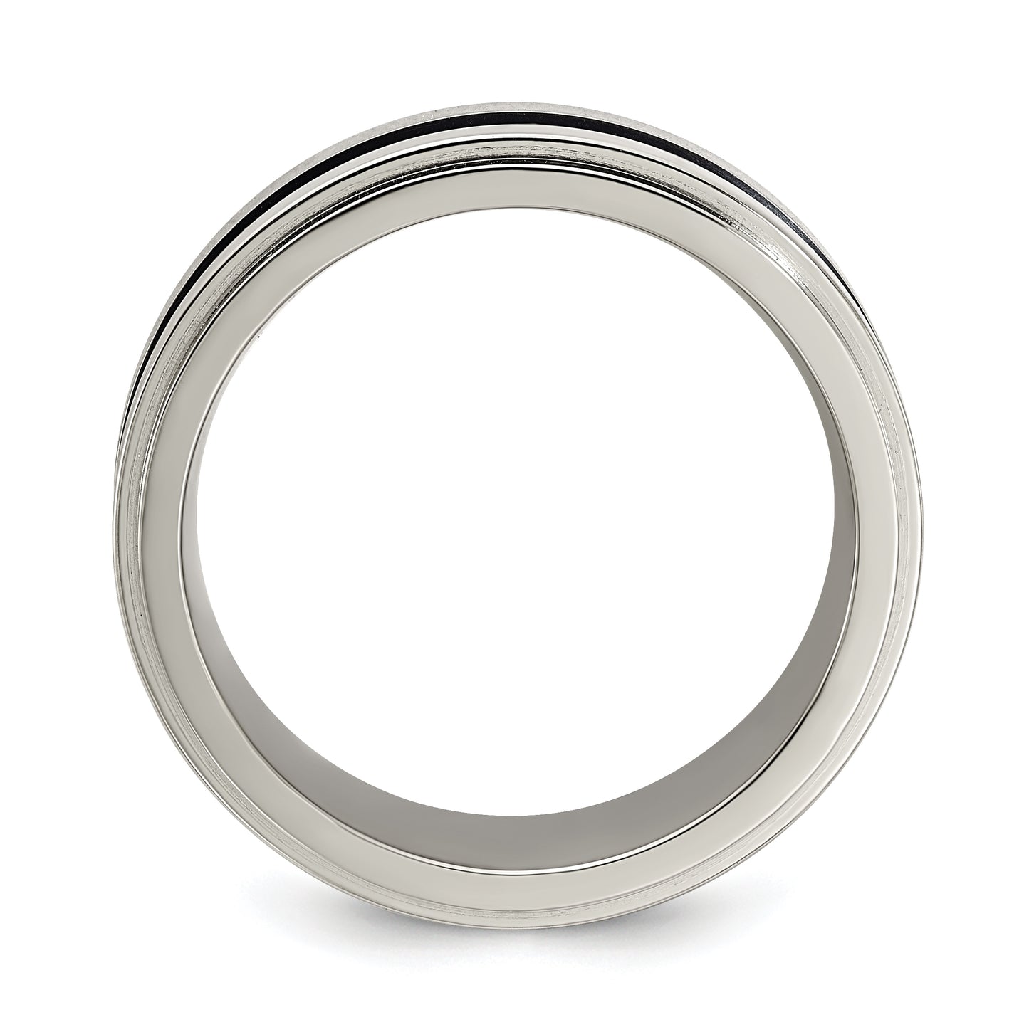 Edward Mirell Gray Titanium with Blue Anodized Stripe Flat Grooved Step Edge 8mm Band, Size 7.5
