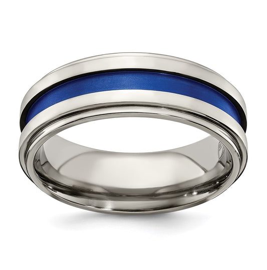 Edward Mirell Titanium Grooved Blue Anodized Flat 7.5mm Band
