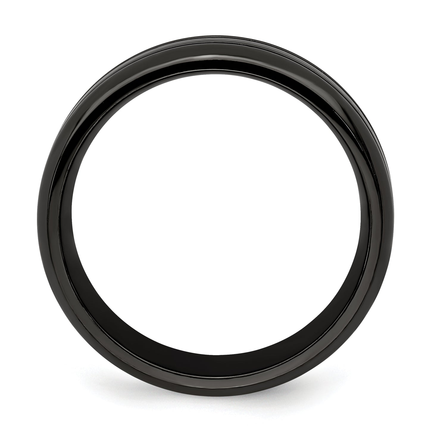 Edward Mirell Titanium Black Titanium with Blue Anodized Grooves Beveled Edge 8mm Band, Size 7