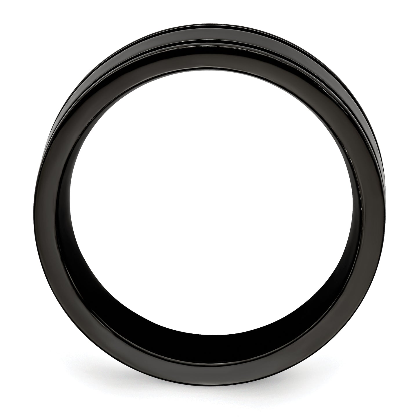 Edward Mirell Titanium Black Titanium with Blue Anodized Grooves Flat 8mm Band, Size 8