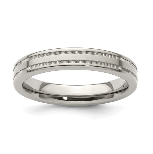 Edward Mirell Titanium Brushed Polished Flat Milgrain 4mm Band Size 10.5