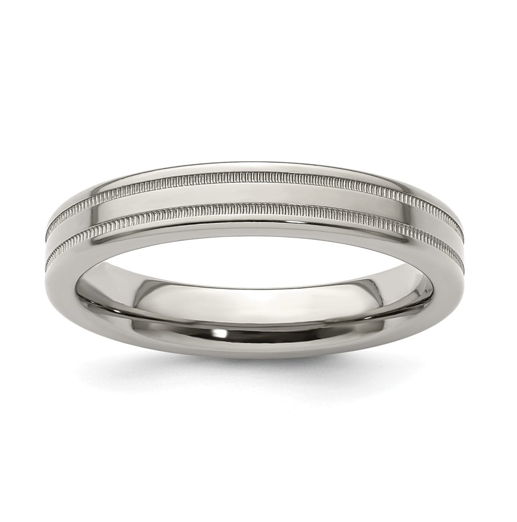 Edward Mirell Titanium Brushed Polished Flat Milgrain 4mm Band Size 12