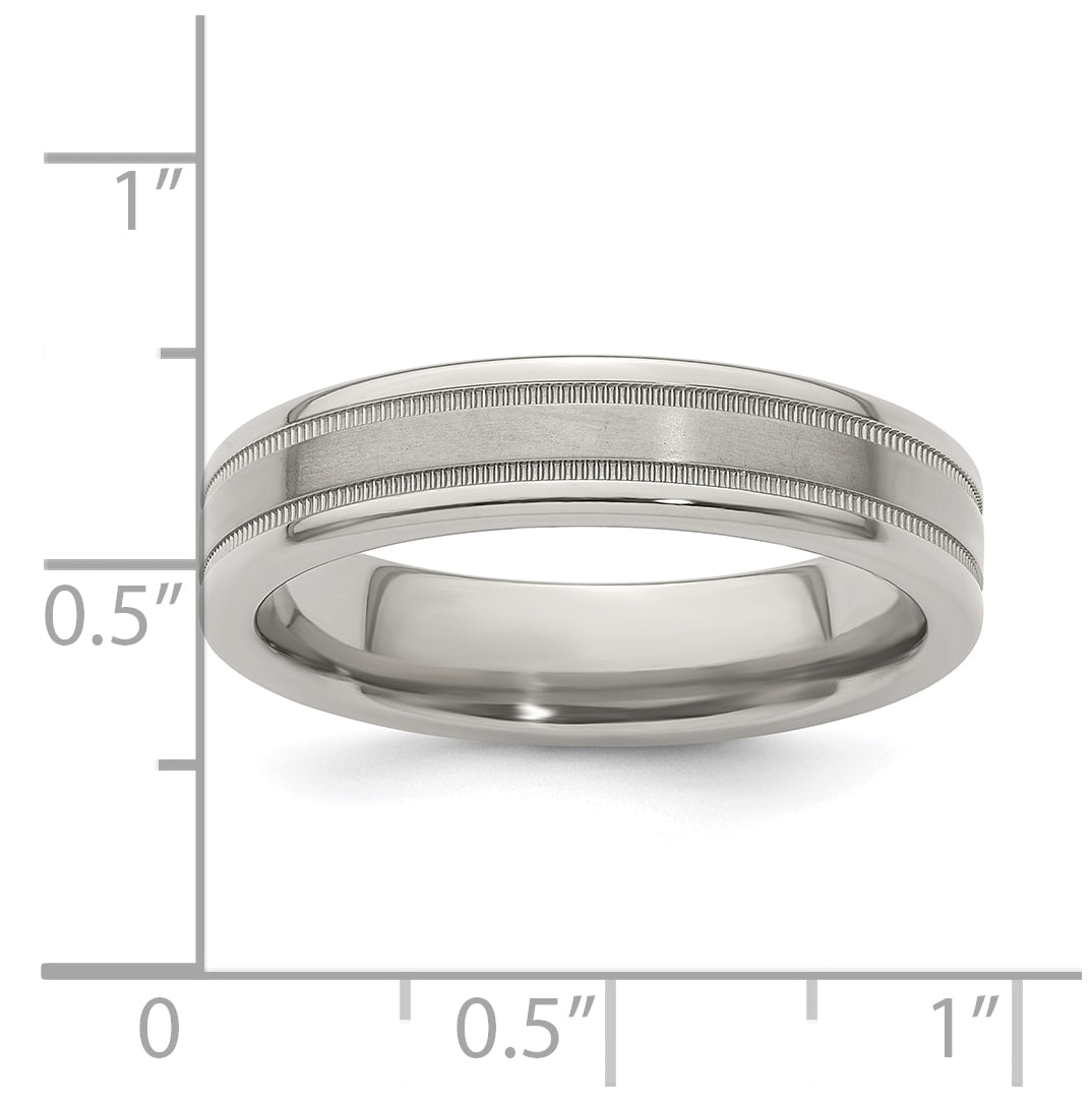 Edward Mirell Titanium Brushed Polished Flat Milgrain 5mm Band Size 9.5