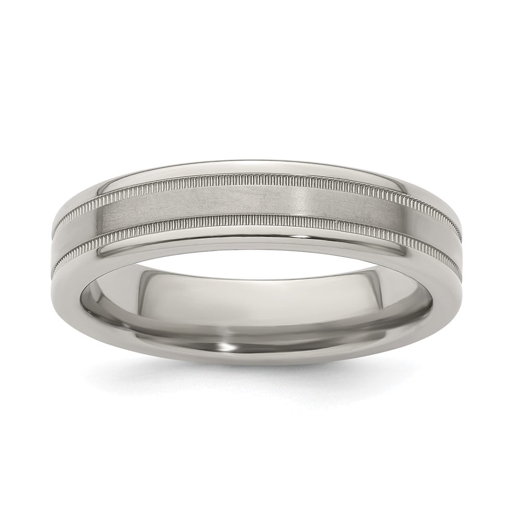 Edward Mirell Titanium Brushed Polished Flat Milgrain 5mm Band Size 9.5