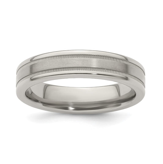 Edward Mirell Titanium Brushed Polished Flat Milgrain 5mm Band Size 9.5