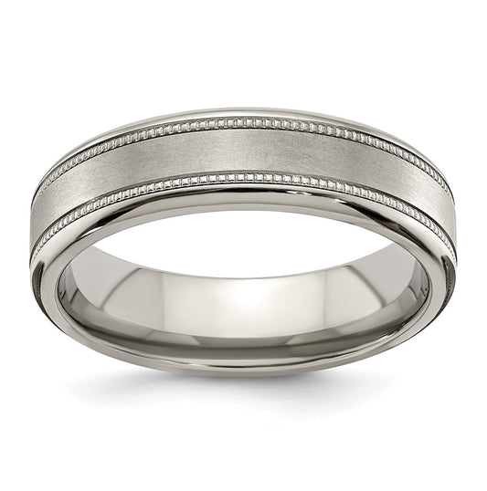 Edward Mirell Titanium Brushed Polished Flat Milgrain 6mm Band Size 6