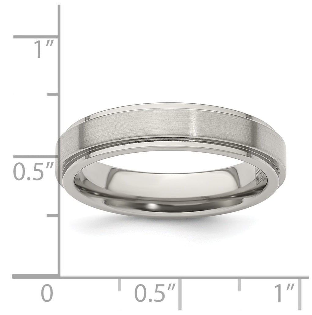 Edward Mirell Titanium Brushed/Polished Flat Step Edge 5mm Band Size 10.5