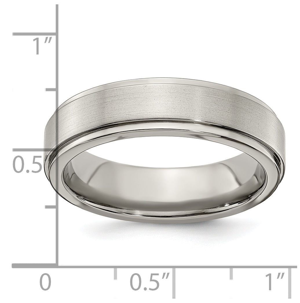 Edward Mirell Titanium Brushed Polished Flat Step Edge 6mm Band Size 11