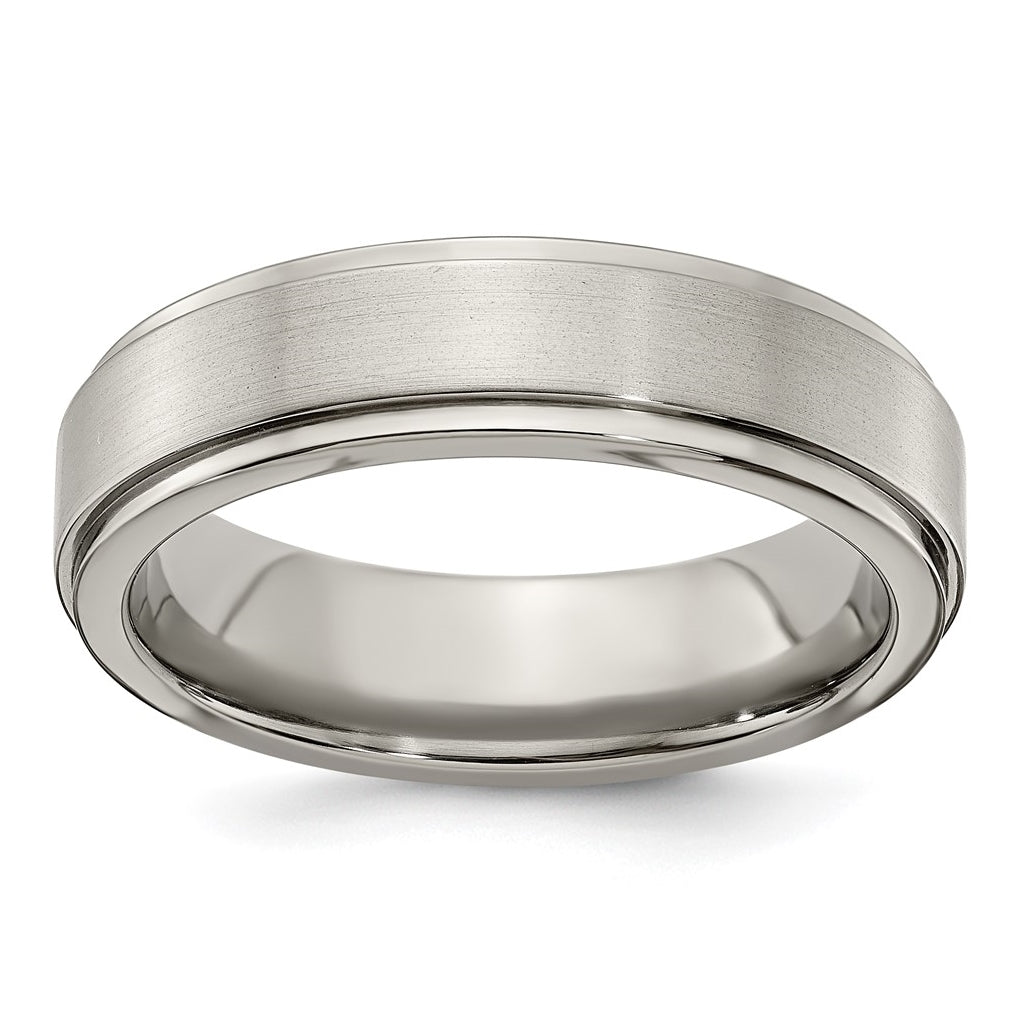 Edward Mirell Titanium Brushed Polished Flat Step Edge 6mm Band Size 11