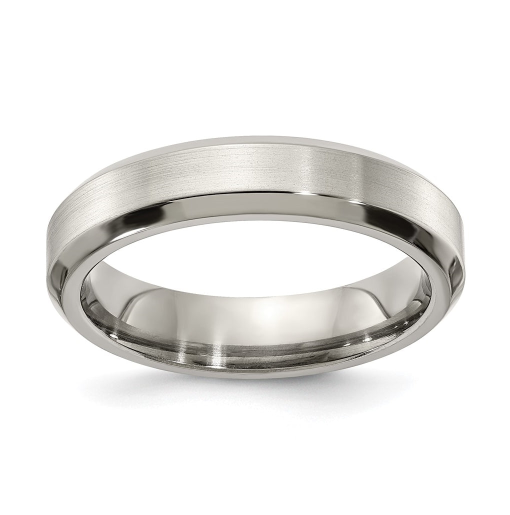 Edward Mirell Titanium Brushed Polished Beveled Edge 5mm Band Size 7